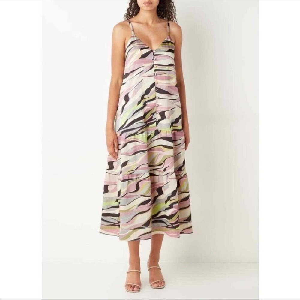 Ted Baker "Warrenn" Dusky Pink Wavy Striped Midi Dress, Size 14 (5) NWT! $295